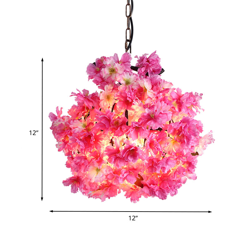 Pink 1 Bulb Ceiling Light Industrial Metal Floral LED Pendant Lamp for Restaurant, 12