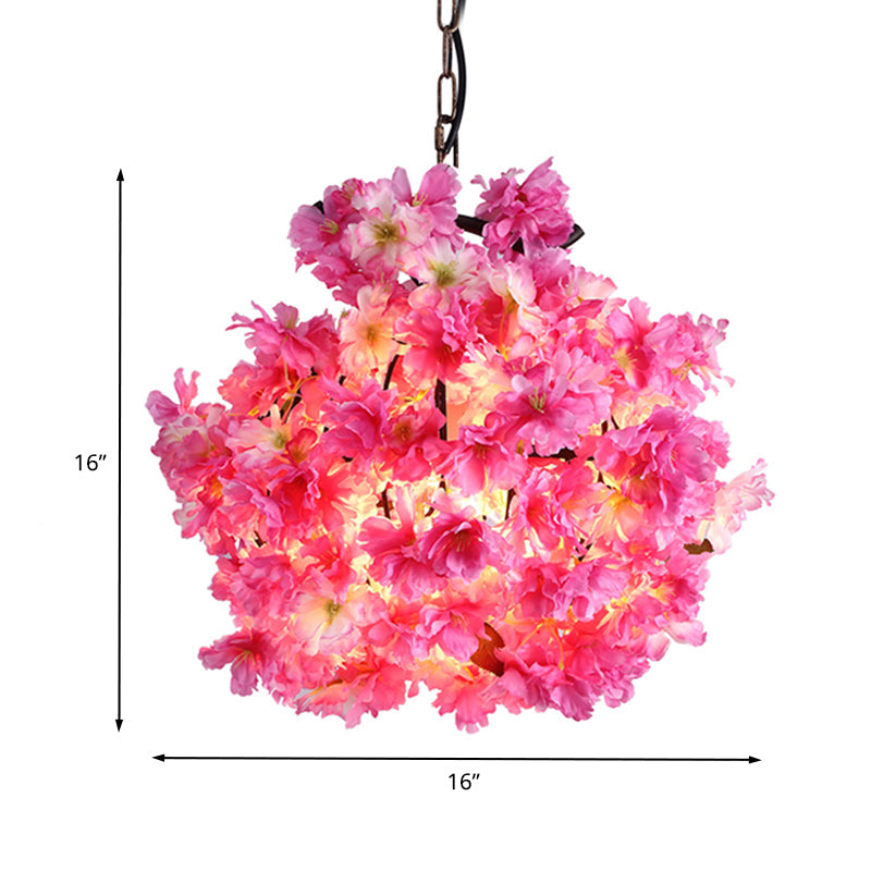 Pink 1 Bulb Ceiling Light Industrial Metal Floral LED Pendant Lamp for Restaurant, 12