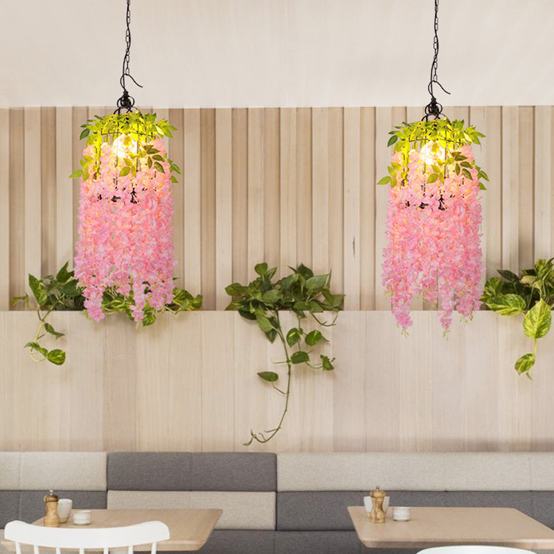 Flower Restaurant Ceiling Pendant Light Industrial Metal 1 Light Pink/Yellow LED Suspension Lamp Pink Clearhalo 'Art Deco Pendants' 'Cast Iron' 'Ceiling Lights' 'Ceramic' 'Crystal' 'Industrial Pendants' 'Industrial' 'Metal' 'Middle Century Pendants' 'Pendant Lights' 'Pendants' 'Tiffany' Lighting' 392208