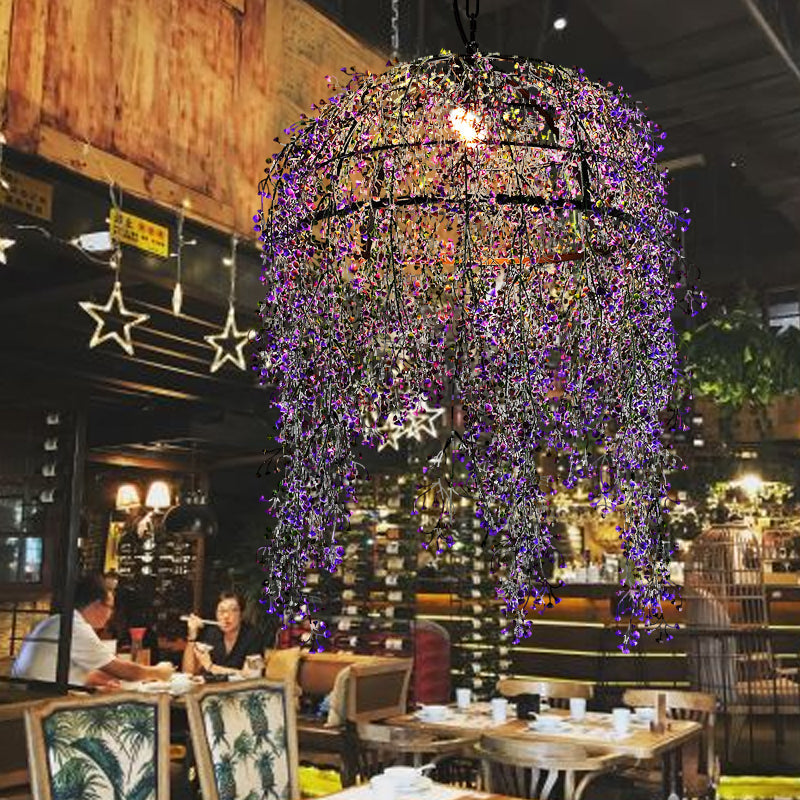 Purple Bowl Ceiling Suspension Lamp Industrial Metal 1 Bulb Restaurant LED Pendant Light with Flower Decor Clearhalo 'Art Deco Pendants' 'Cast Iron' 'Ceiling Lights' 'Ceramic' 'Crystal' 'Industrial Pendants' 'Industrial' 'Metal' 'Middle Century Pendants' 'Pendant Lights' 'Pendants' 'Tiffany' Lighting' 392217