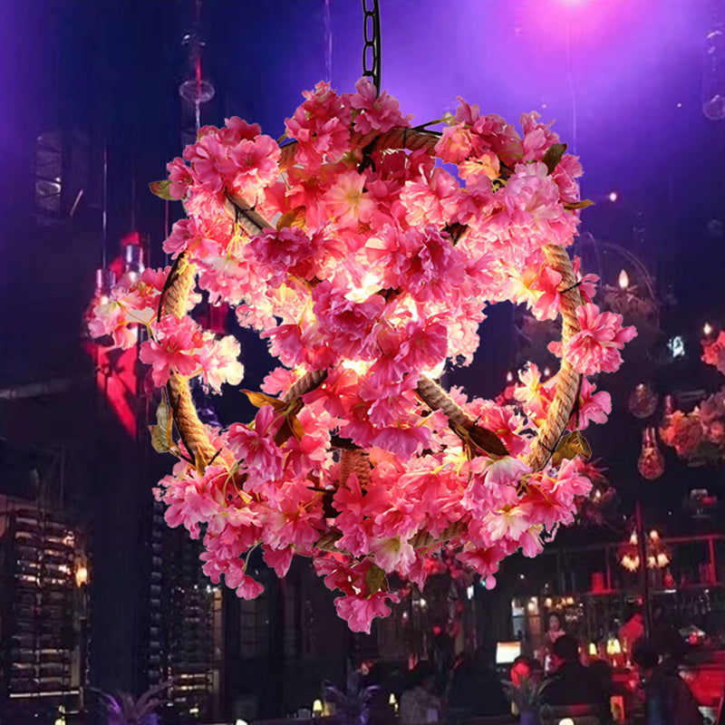 Pink Ball Pendant Light Retro Metal 1 Head Restaurant LED Ceiling Lamp with Flower Decoration, 14