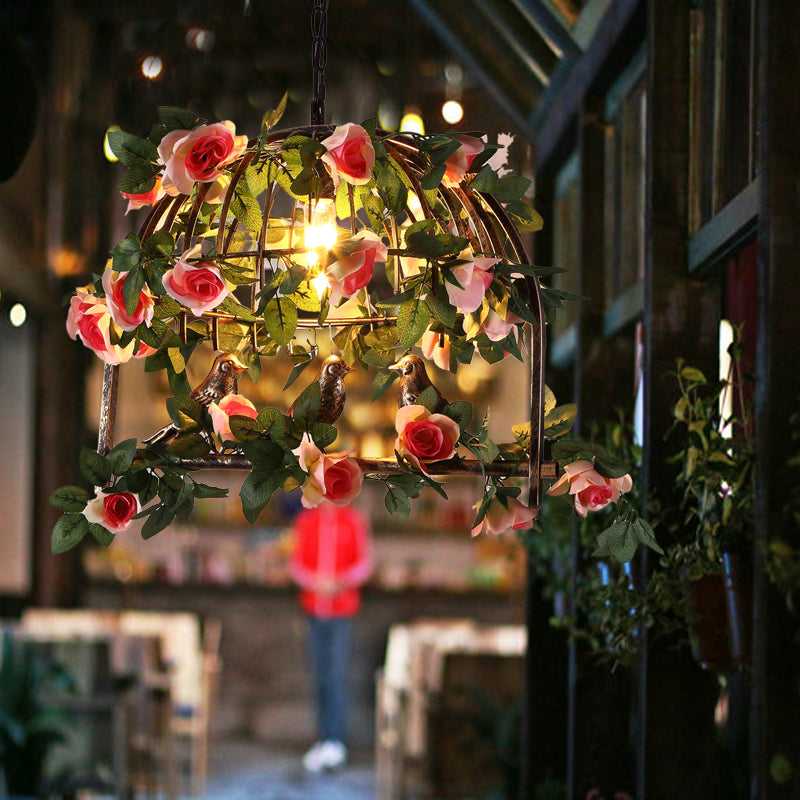 Brass 1 Bulb Pendant Lamp Antique Metal Birdcage LED Flower Suspension Light for Restaurant Clearhalo 'Art Deco Pendants' 'Cast Iron' 'Ceiling Lights' 'Ceramic' 'Crystal' 'Industrial Pendants' 'Industrial' 'Metal' 'Middle Century Pendants' 'Pendant Lights' 'Pendants' 'Tiffany' Lighting' 392418