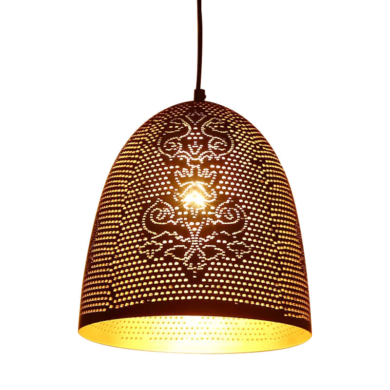 1 Light Half Egg Shape Pendant Arab Black/Brass Finish Metal Hanging Ceiling Lamp for Restaurant Clearhalo 'Ceiling Lights' 'Pendant Lights' 'Pendants' Lighting' 392513