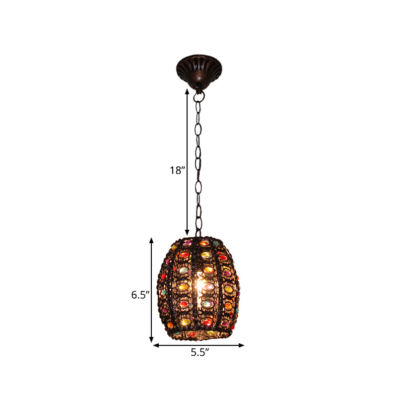 Stained Glass Bronze Hanging Pendant Cylinder/Rectangle/Barrel 1 Head Bohemian Drop Lamp for Living Room Clearhalo 'Ceiling Lights' 'Pendant Lights' 'Pendants' Lighting' 392521