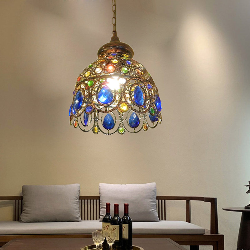 Brass Dome Hanging Lamp Kit Bohemian Metal 1 Head Restaurant Suspension Light Brass Clearhalo 'Ceiling Lights' 'Pendant Lights' 'Pendants' Lighting' 392587_ab4051fe-719d-493f-bee8-a944ea6d0635