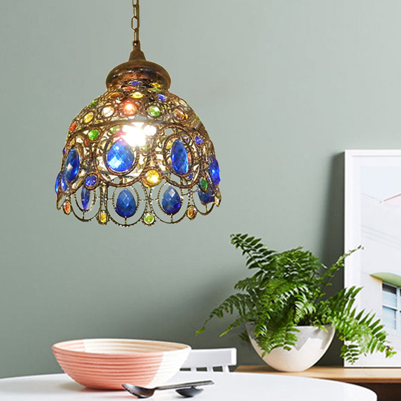 Brass Dome Hanging Lamp Kit Bohemian Metal 1 Head Restaurant Suspension Light Clearhalo 'Ceiling Lights' 'Pendant Lights' 'Pendants' Lighting' 392588