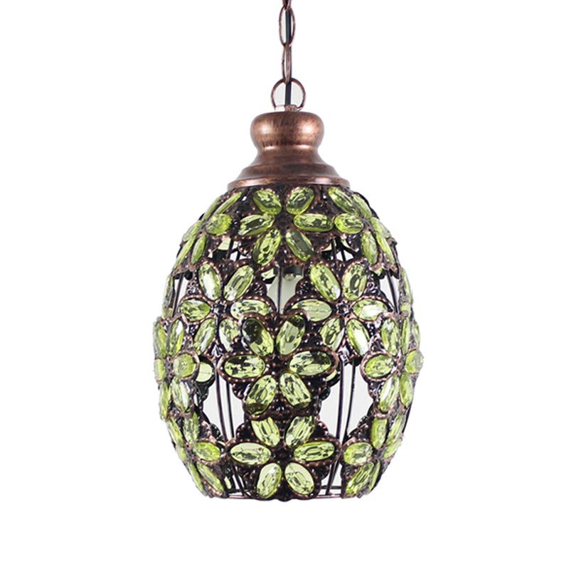 Bohemian Dome Down Lighting Pendant 1 Bulb Metal Hanging Ceiling Light in Yellow/Blue/Green for Restaurant Clearhalo 'Ceiling Lights' 'Pendant Lights' 'Pendants' Lighting' 392611