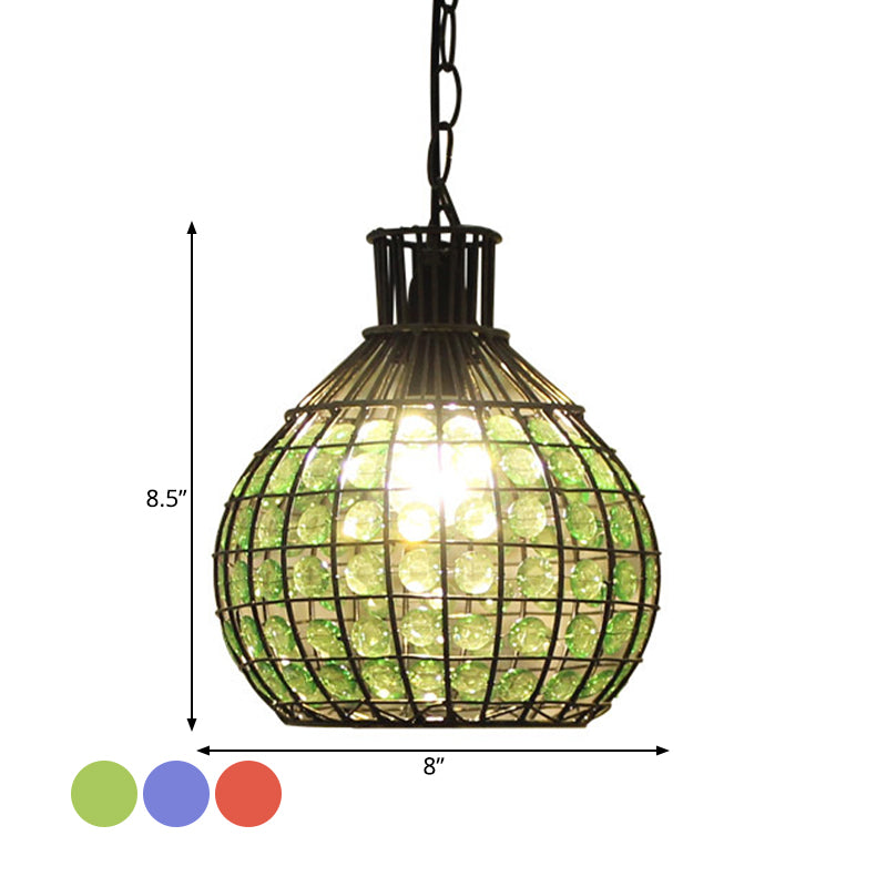 1 Head Suspension Pendant Vintage Ball Metal Ceiling Hang Fixture in Red/Green/Purple for Restaurant Clearhalo 'Ceiling Lights' 'Pendant Lights' 'Pendants' Lighting' 392621