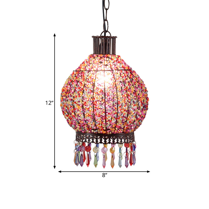 Bronze 1 Light Suspension Lamp Bohemian Metal Lantern Pendant Light Fixture for Restaurant Clearhalo 'Ceiling Lights' 'Pendant Lights' 'Pendants' Lighting' 392638