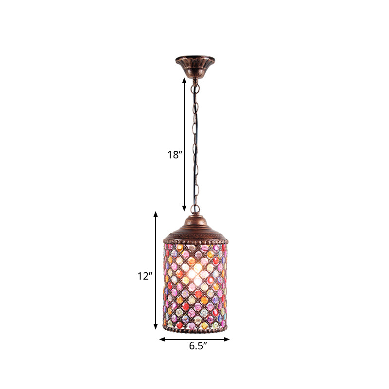 Antique Cylinder Ceiling Pendant Light 1 Bulb Metal Hanging Lamp in Rust for Restaurant Clearhalo 'Ceiling Lights' 'Pendant Lights' 'Pendants' Lighting' 392648