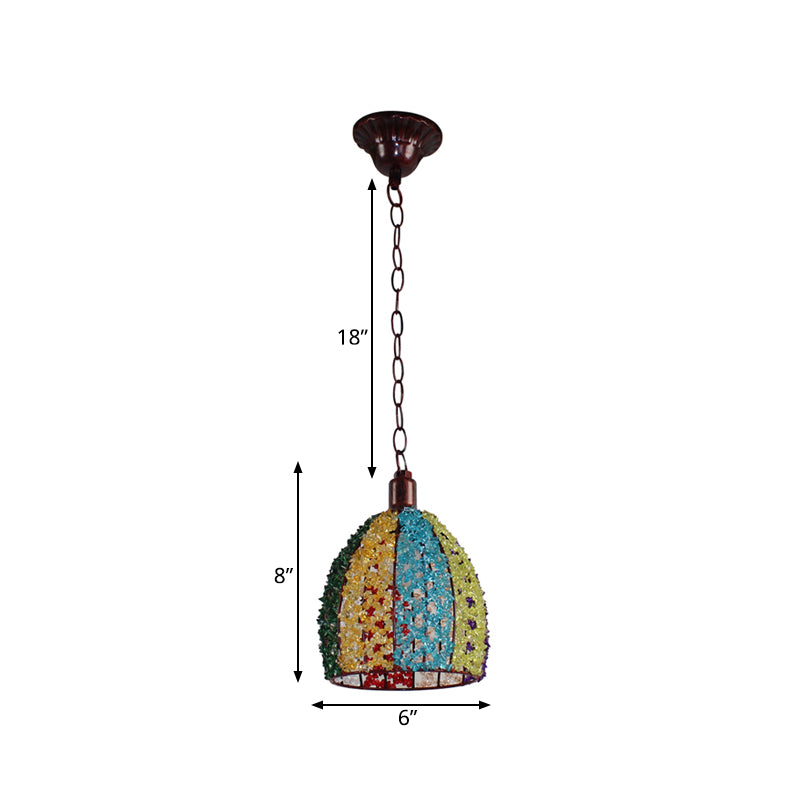 1 Head Metal Ceiling Lamp Decorative Bronze/Blue Scalloped/Dome Living Room Pendant Lighting Fixture Clearhalo 'Ceiling Lights' 'Pendant Lights' 'Pendants' Lighting' 392687