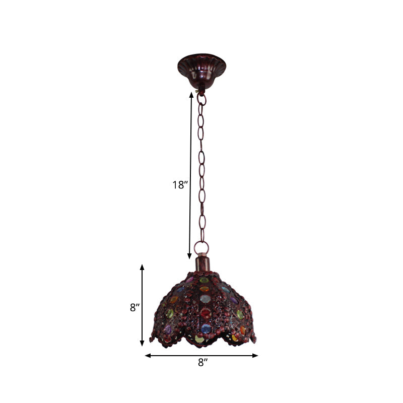 1 Head Metal Ceiling Lamp Decorative Bronze/Blue Scalloped/Dome Living Room Pendant Lighting Fixture Clearhalo 'Ceiling Lights' 'Pendant Lights' 'Pendants' Lighting' 392690