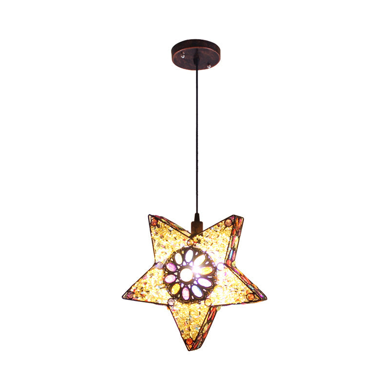 Metal Pentagram Pendant Ceiling Light Art Deco 1 Head Dining Room Drop Lamp in Black/Red/Yellow Clearhalo 'Ceiling Lights' 'Pendant Lights' 'Pendants' Lighting' 392736