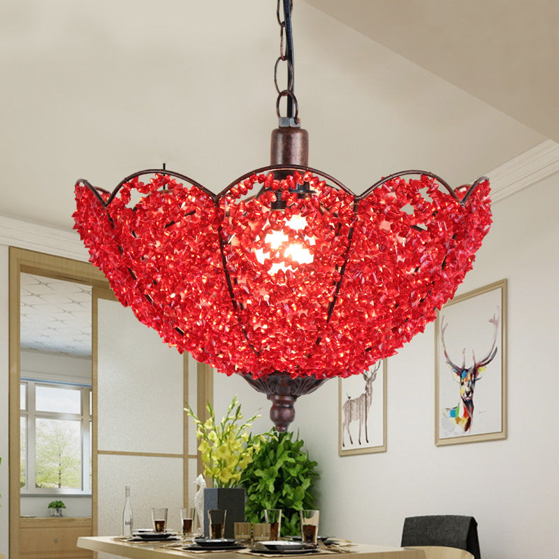 Metal Red/Purple Hanging Ceiling Light Scalloped 1 Head Art Deco Pendant Lamp for Restaurant Clearhalo 'Ceiling Lights' 'Pendant Lights' 'Pendants' Lighting' 392774