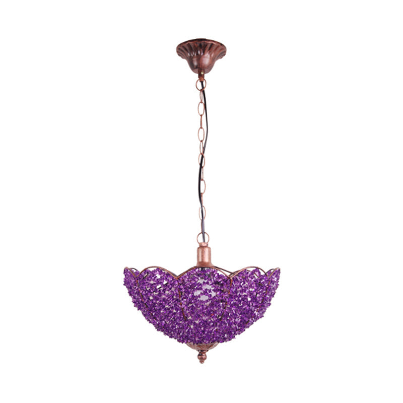 Metal Red/Purple Hanging Ceiling Light Scalloped 1 Head Art Deco Pendant Lamp for Restaurant Clearhalo 'Ceiling Lights' 'Pendant Lights' 'Pendants' Lighting' 392779