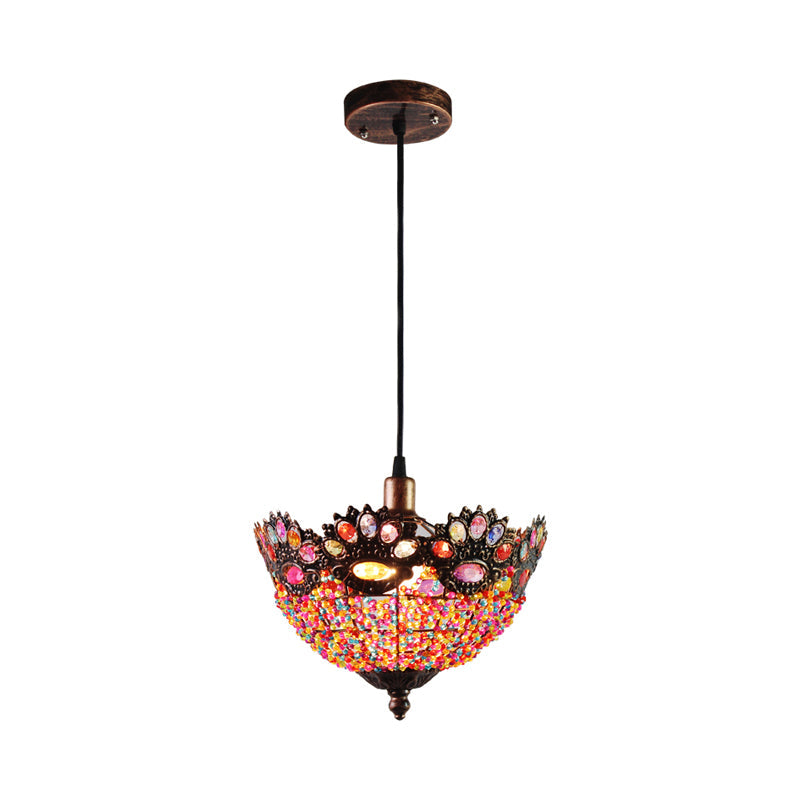 Bohemian Bowl Hanging Light Fixture 1 Light Metal Drop Pendant in Rust for Restaurant Clearhalo 'Ceiling Lights' 'Pendant Lights' 'Pendants' Lighting' 392782