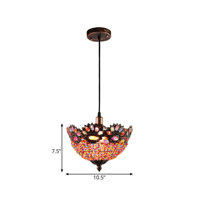 Bohemian Bowl Hanging Light Fixture 1 Light Metal Drop Pendant in Rust for Restaurant Clearhalo 'Ceiling Lights' 'Pendant Lights' 'Pendants' Lighting' 392784