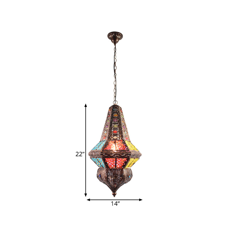 Red/Bronze 1 Light Pendant Lighting Traditional Metal Lantern Hanging Light Fixture for Restaurant Clearhalo 'Ceiling Lights' 'Pendant Lights' 'Pendants' Lighting' 392809