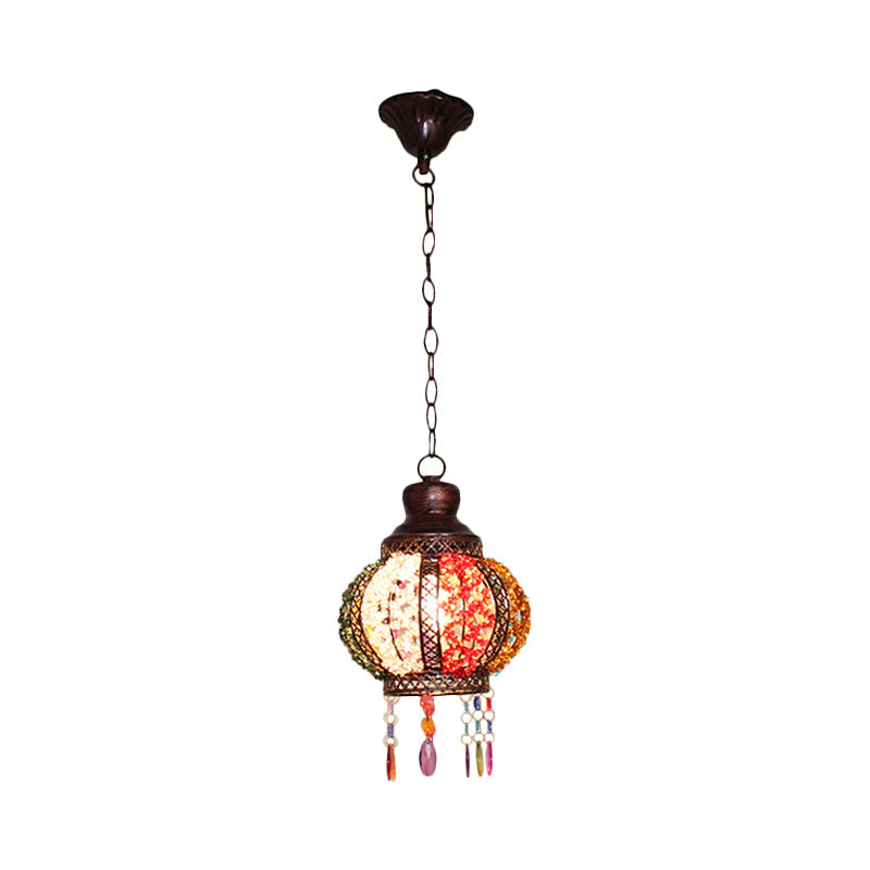 Metal Rust Hanging Pendant Sphere 1 Head Bohemian Ceiling Suspension Lamp for Bedroom Clearhalo 'Ceiling Lights' 'Pendant Lights' 'Pendants' Lighting' 392822