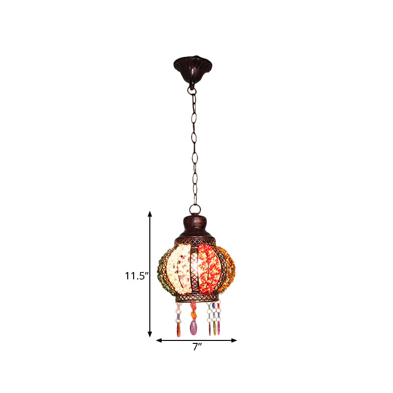 Metal Rust Hanging Pendant Sphere 1 Head Bohemian Ceiling Suspension Lamp for Bedroom Clearhalo 'Ceiling Lights' 'Pendant Lights' 'Pendants' Lighting' 392824