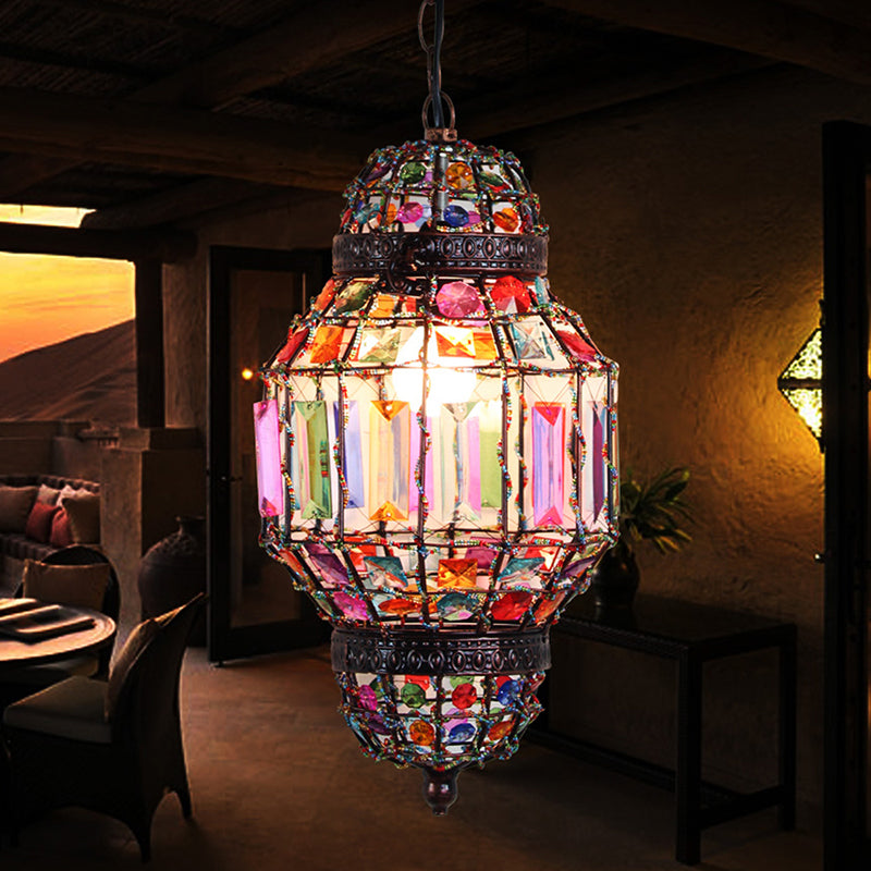 Metal Lantern Down Lighting Pendant Vintage 1 Bulb Restaurant Hanging Ceiling Light in Rust Clearhalo 'Ceiling Lights' 'Pendant Lights' 'Pendants' Lighting' 392860