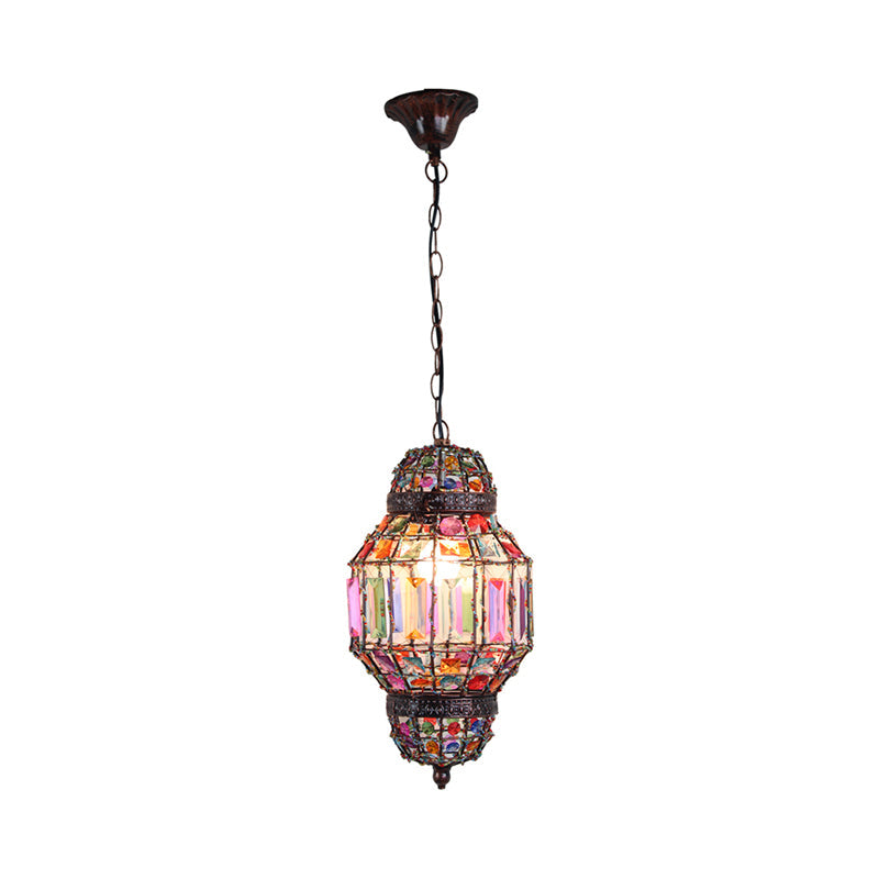 Metal Lantern Down Lighting Pendant Vintage 1 Bulb Restaurant Hanging Ceiling Light in Rust Clearhalo 'Ceiling Lights' 'Pendant Lights' 'Pendants' Lighting' 392861