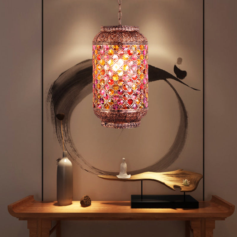 Bohemian Lantern Down Lighting Pendant 1 Bulb Metal Hanging Ceiling Light in Brass for Restaurant Brass Clearhalo 'Ceiling Lights' 'Pendant Lights' 'Pendants' Lighting' 392864_07bb3eb0-b3a7-4845-8f02-57bc3b064ced