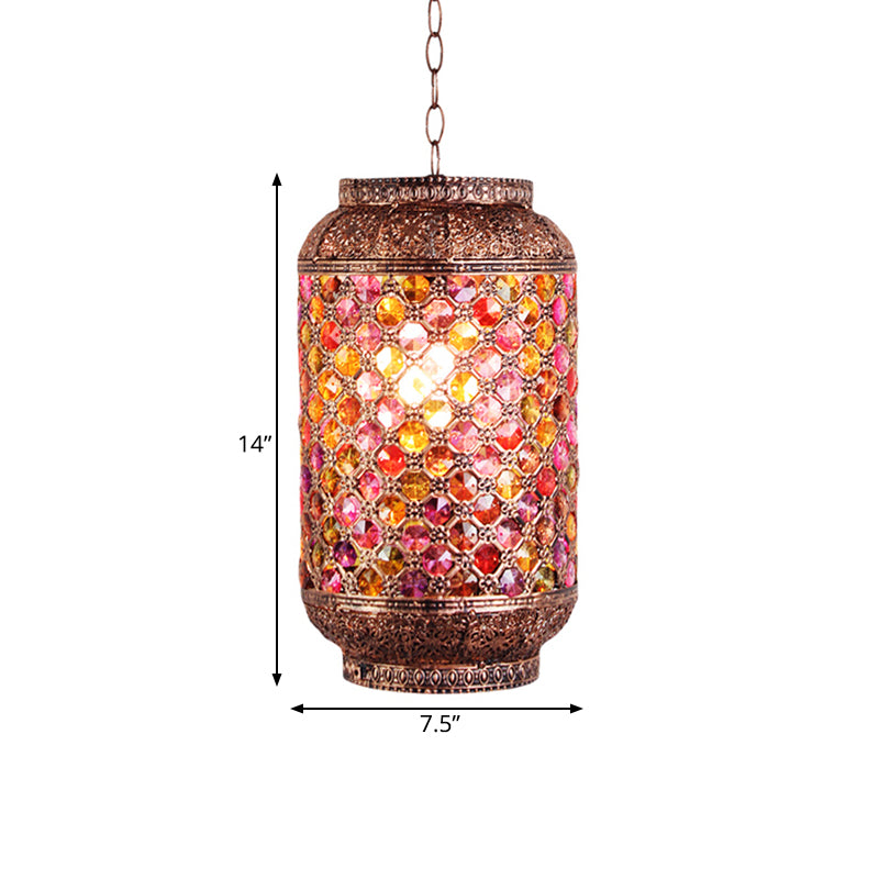 Bohemian Lantern Down Lighting Pendant 1 Bulb Metal Hanging Ceiling Light in Brass for Restaurant Clearhalo 'Ceiling Lights' 'Pendant Lights' 'Pendants' Lighting' 392868