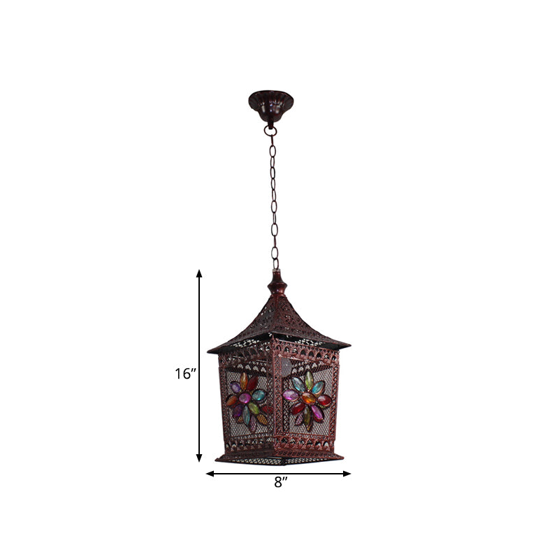 Copper 1 Head Drop Lamp Bohemian Metal Lantern Pendant Lighting Fixture for Restaurant Clearhalo 'Ceiling Lights' 'Pendant Lights' 'Pendants' Lighting' 392883