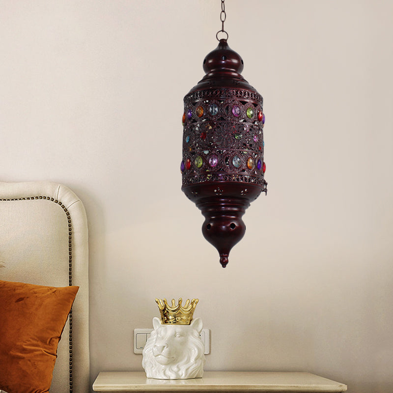 Bohemian Cylinder Ceiling Pendant Light 1 Bulb Metal Hanging Lamp in Copper for Bedroom, 6