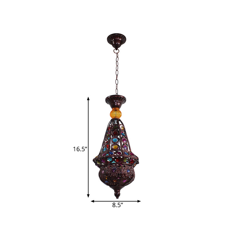 1 Bulb Urn Pendulum Light Vintage Copper Metal Suspended Lighting Fixture for Dining Room Clearhalo 'Ceiling Lights' 'Pendant Lights' 'Pendants' Lighting' 392899