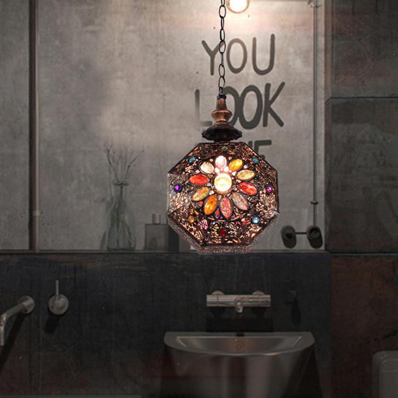 Metal Rust Hanging Light Octagon 1-Light Bohemian Down Lighting Pendant for Bathroom Clearhalo 'Ceiling Lights' 'Pendant Lights' 'Pendants' Lighting' 392900