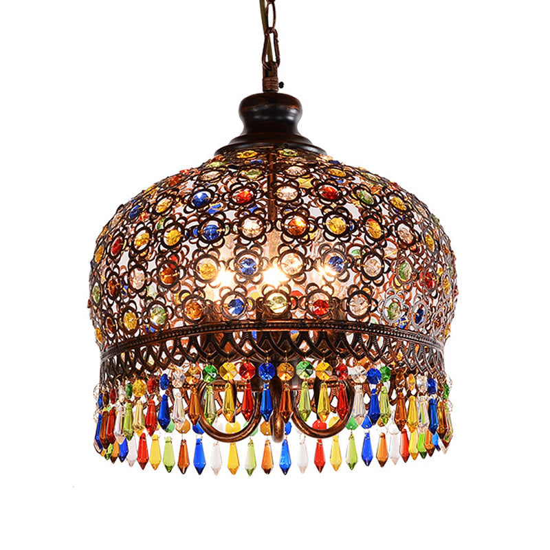 White/Brass 3 Bulbs Chandelier Lamp Traditional Metal Dome Hanging Ceiling Light for Restaurant Clearhalo 'Ceiling Lights' 'Chandeliers' Lighting' options 392949
