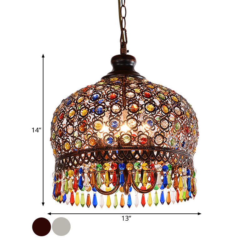 White/Brass 3 Bulbs Chandelier Lamp Traditional Metal Dome Hanging Ceiling Light for Restaurant Clearhalo 'Ceiling Lights' 'Chandeliers' Lighting' options 392950