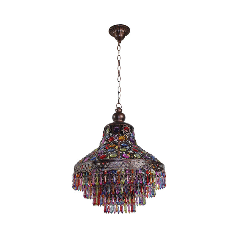 3 Heads Teardrop Chandelier Lighting Bohemian Bronze Metal Suspension Lamp for Living Room Clearhalo 'Ceiling Lights' 'Chandeliers' Lighting' options 392998