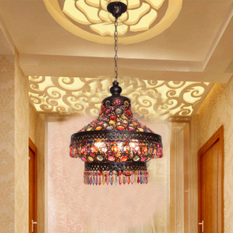 Lantern Living Room Chandelier Lamp Bohemian Metal 3 Lights Copper Pendant Lighting Fixture Clearhalo 'Ceiling Lights' 'Chandeliers' Lighting' options 393001