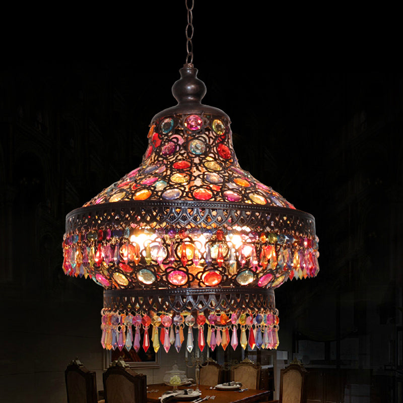 Lantern Living Room Chandelier Lamp Bohemian Metal 3 Lights Copper Pendant Lighting Fixture Clearhalo 'Ceiling Lights' 'Chandeliers' Lighting' options 393002