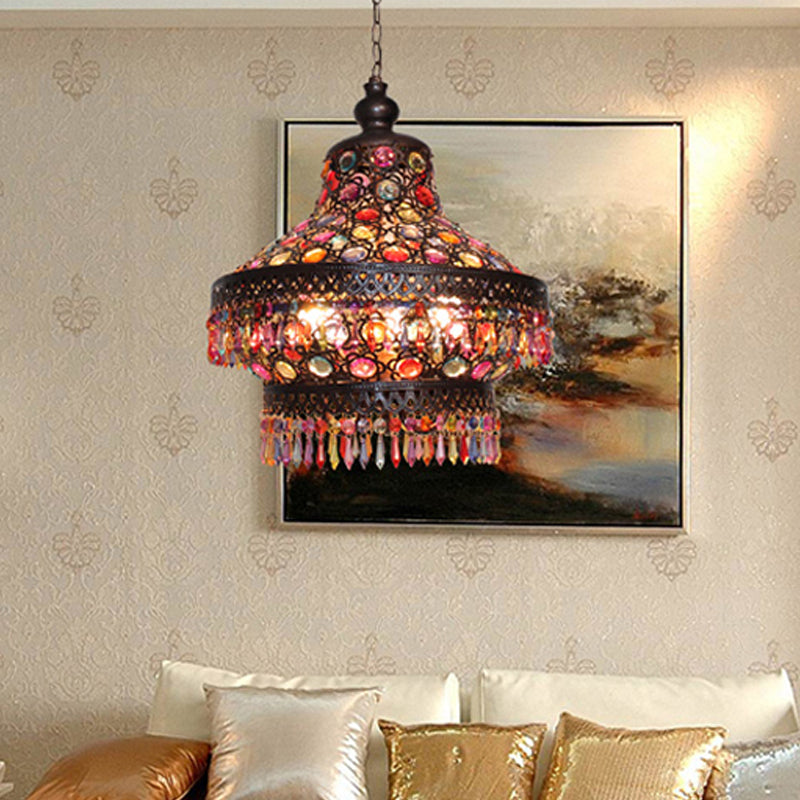 Lantern Living Room Chandelier Lamp Bohemian Metal 3 Lights Copper Pendant Lighting Fixture Clearhalo 'Ceiling Lights' 'Chandeliers' Lighting' options 393003