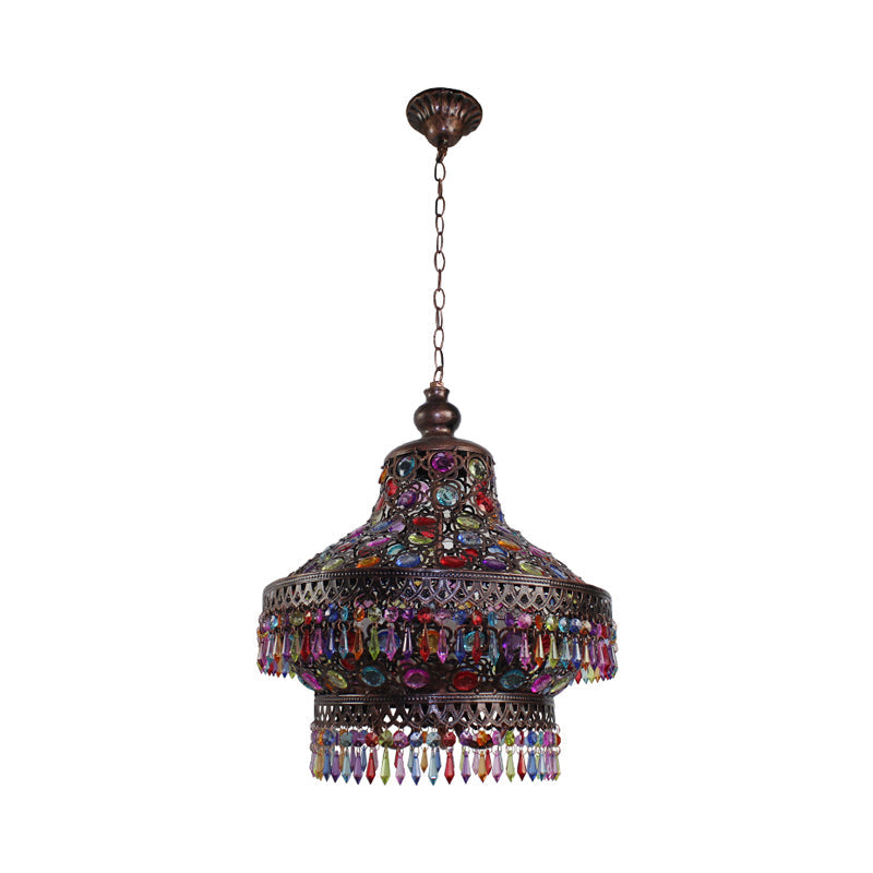 Lantern Living Room Chandelier Lamp Bohemian Metal 3 Lights Copper Pendant Lighting Fixture Clearhalo 'Ceiling Lights' 'Chandeliers' Lighting' options 393004