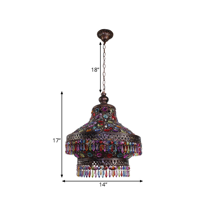 Lantern Living Room Chandelier Lamp Bohemian Metal 3 Lights Copper Pendant Lighting Fixture Clearhalo 'Ceiling Lights' 'Chandeliers' Lighting' options 393005