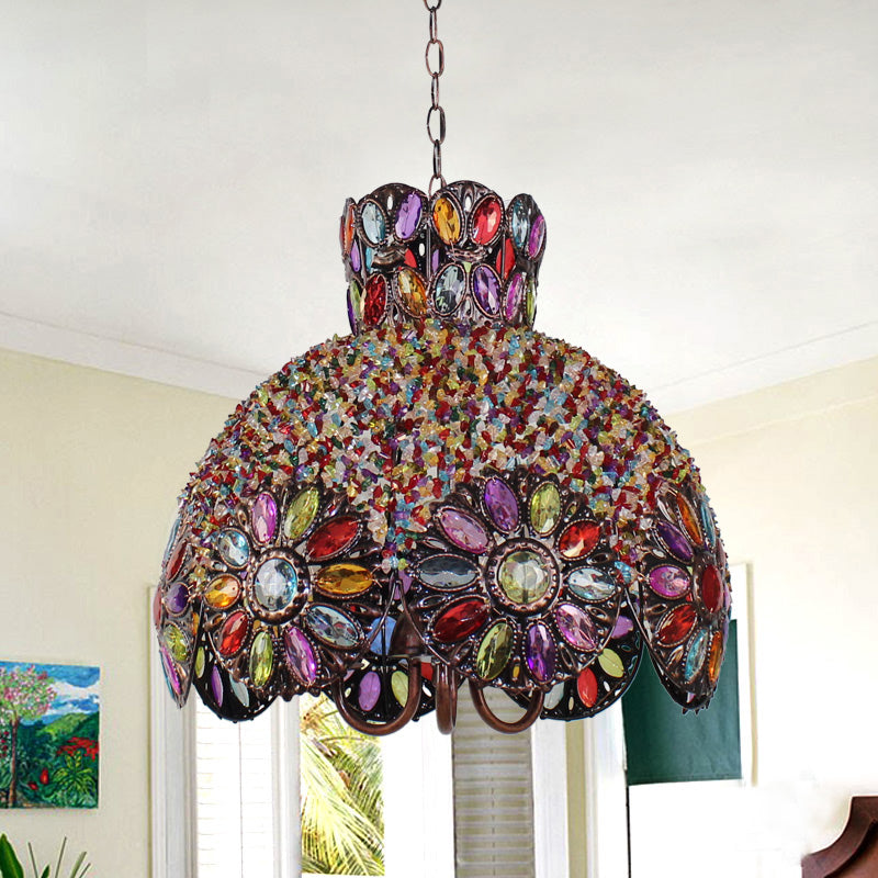 Scalloped Metal Chandelier Lighting Fixture Bohemian 3 Bulbs Living Room Ceiling Light in Black/Purple/Dark Purple Clearhalo 'Ceiling Lights' 'Chandeliers' Lighting' options 393036