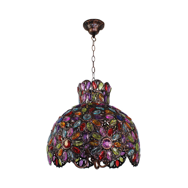 Scalloped Metal Chandelier Lighting Fixture Bohemian 3 Bulbs Living Room Ceiling Light in Black/Purple/Dark Purple Clearhalo 'Ceiling Lights' 'Chandeliers' Lighting' options 393042