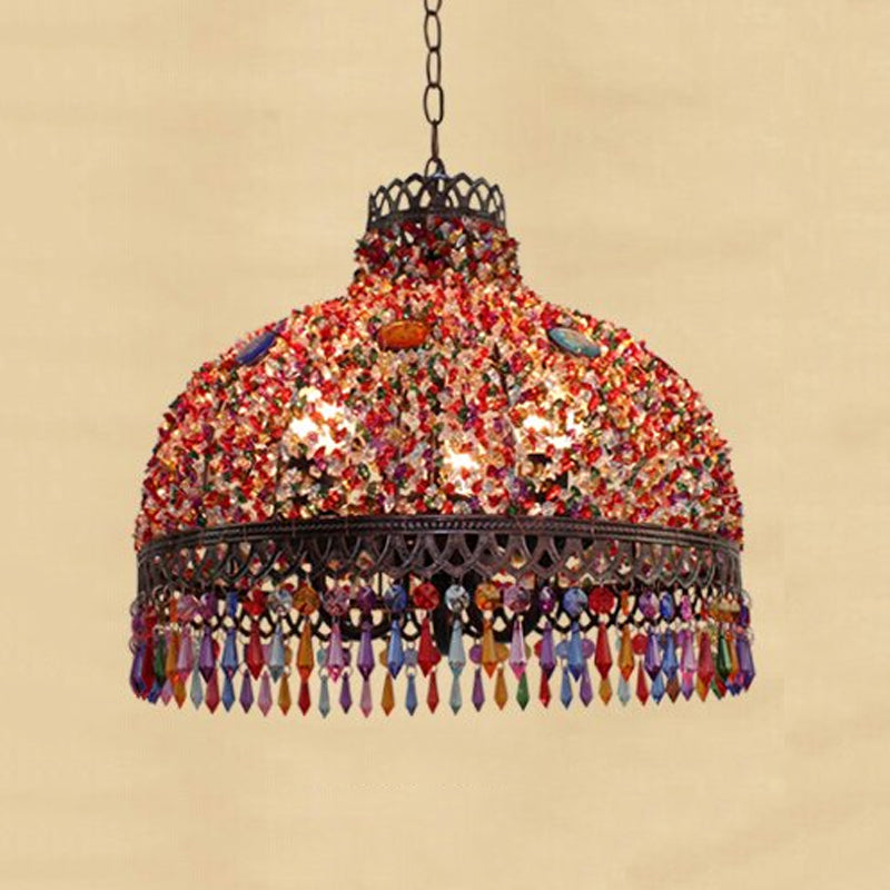 Decorative Bowl Pendant Chandelier 3/6 Bulbs Metal Down Lighting in Orange/Green/Taupe, 14.5