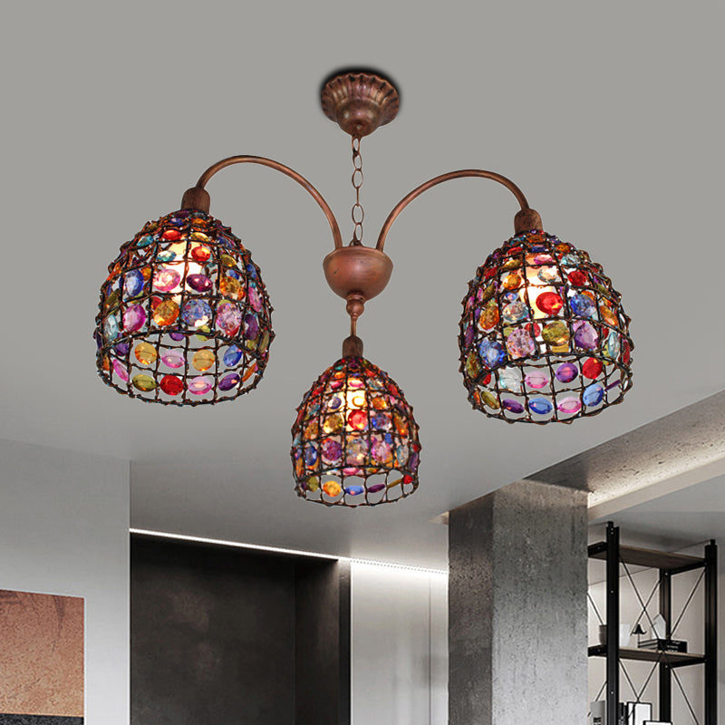 Traditional Dome Chandelier Lighting Fixture 3 Heads Metal Drop Pendant in Bronze for Bedroom Clearhalo 'Ceiling Lights' 'Chandeliers' Lighting' options 393089