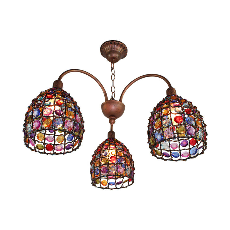 Traditional Dome Chandelier Lighting Fixture 3 Heads Metal Drop Pendant in Bronze for Bedroom Clearhalo 'Ceiling Lights' 'Chandeliers' Lighting' options 393090