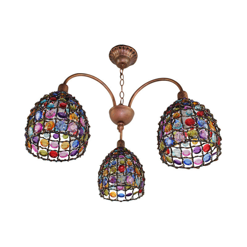 Traditional Dome Chandelier Lighting Fixture 3 Heads Metal Drop Pendant in Bronze for Bedroom Clearhalo 'Ceiling Lights' 'Chandeliers' Lighting' options 393091