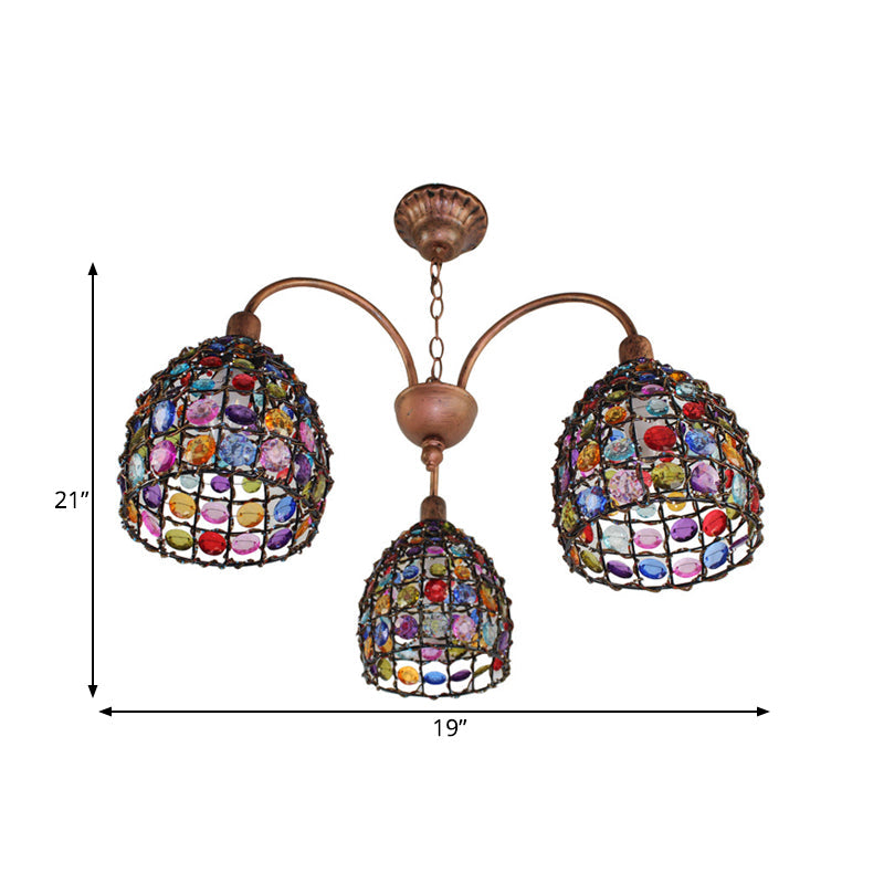 Traditional Dome Chandelier Lighting Fixture 3 Heads Metal Drop Pendant in Bronze for Bedroom Clearhalo 'Ceiling Lights' 'Chandeliers' Lighting' options 393092