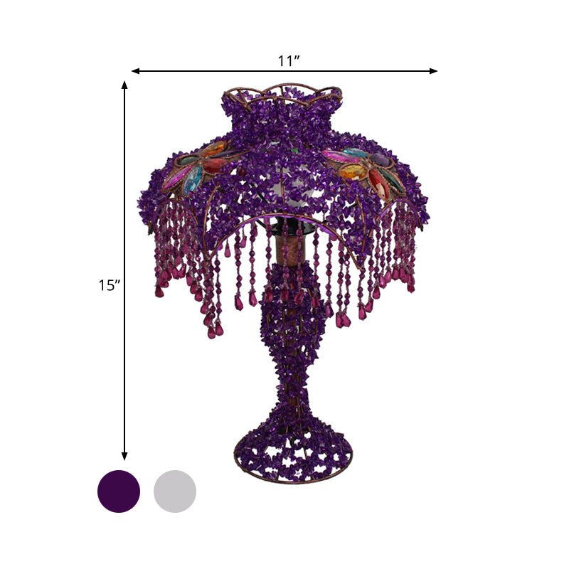 White/Purple 1 Head Night Lighting Bohemian Metal Scalloped Nightstand Light for Living Room Clearhalo 'Lamps' 'Table Lamps' Lighting' 393122