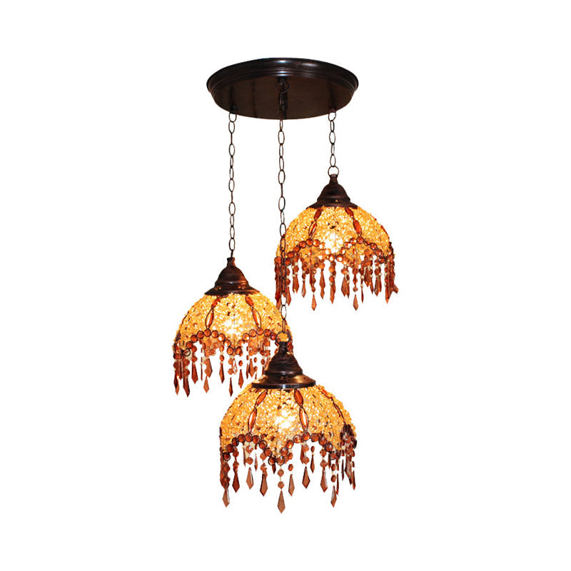 Scalloped Restaurant Cluster Pendant Light Decorative Metal 3 Lights Yellow Hanging Lamp with Crystal Accent Clearhalo 'Ceiling Lights' 'Pendant Lights' 'Pendants' Lighting' 393321