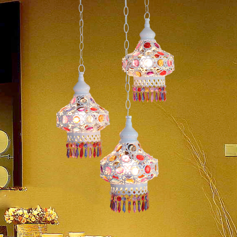 Metal Red/Blue Cluster Pendant Light Lantern 3 Heads Bohemian Ceiling Lamp with Round/Linear Canopy Clearhalo 'Ceiling Lights' 'Pendant Lights' 'Pendants' Lighting' 393335